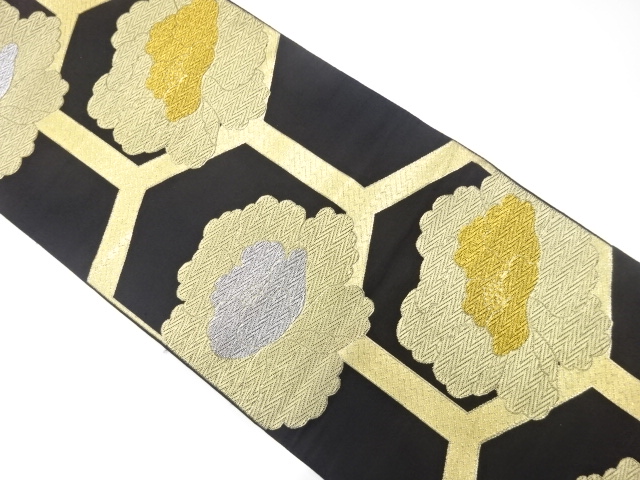 JAPANESE KIMONO / ANTIQUE FUKURO OBI / WOVEN PEONY & KIKKO PATTERN